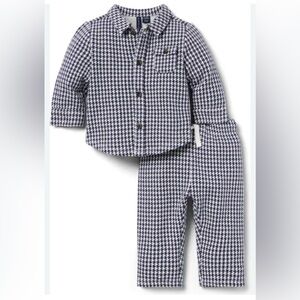 NEW Janie & Jack Navy Blue & White Houndstooth 2 Piece Pants Set  18-24M-